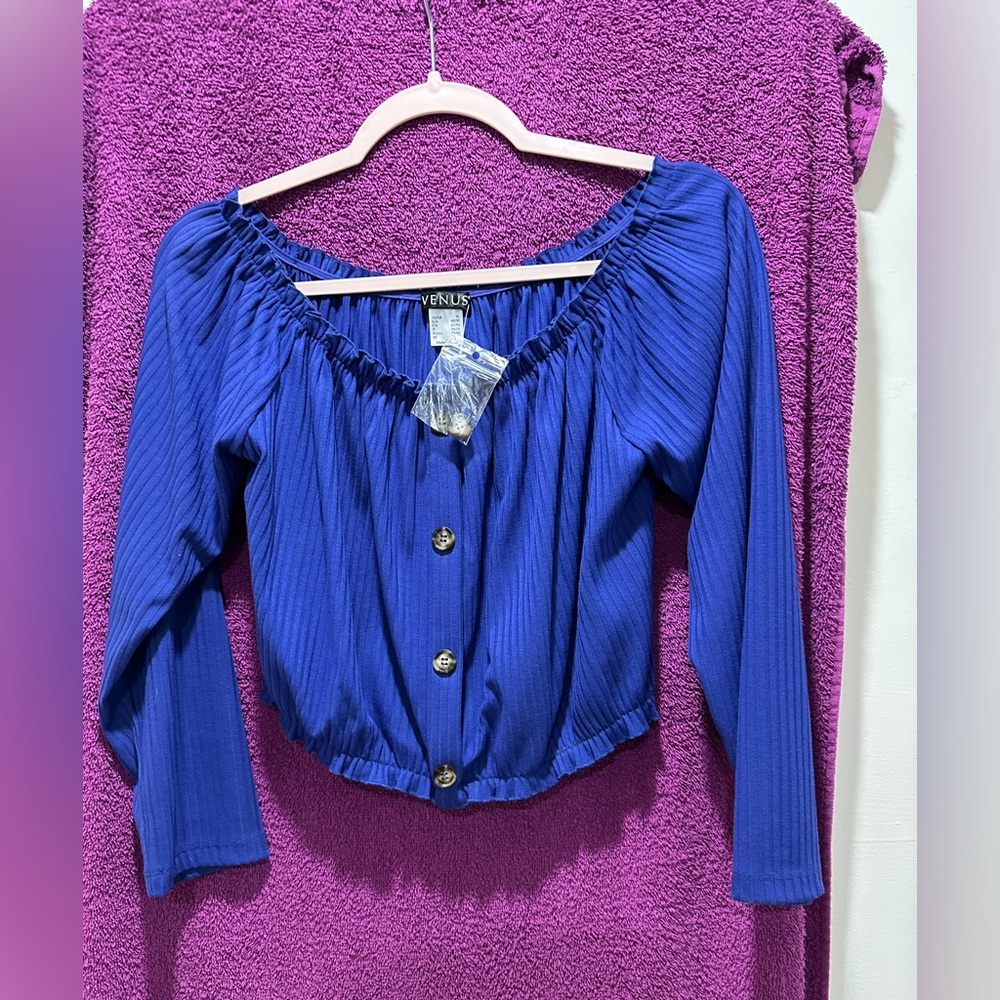 VENUS Blue Ruched 3/4 Sleeve Blouse
